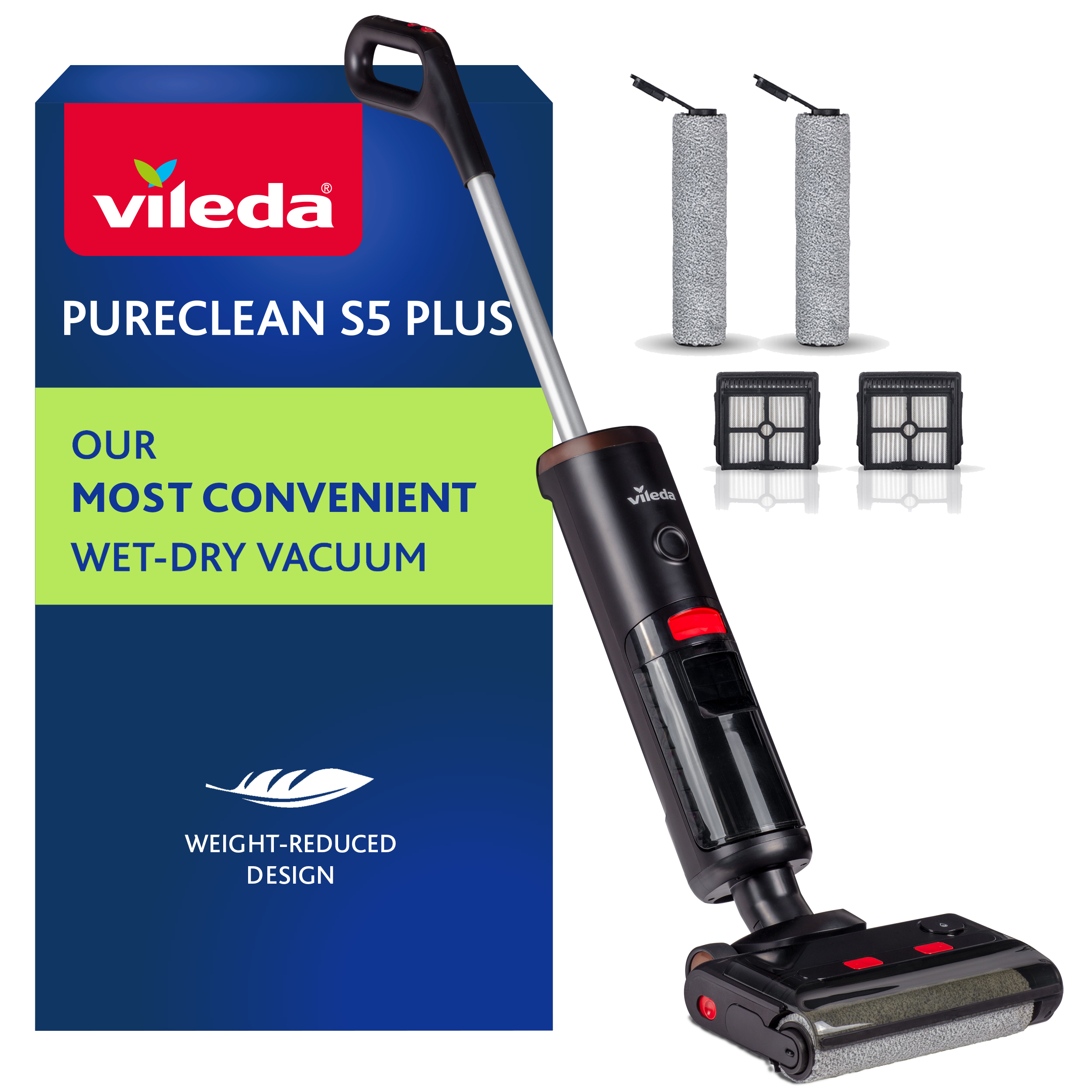 Vileda | Mopa a vapor PureClean S5 | Limpieza sin químicos con vapor a 99,9 % de eficacia | Depósito de agua extraíble de 400 ml | Cabezal triangular para esquinas | Lista en solo 15 segundos.