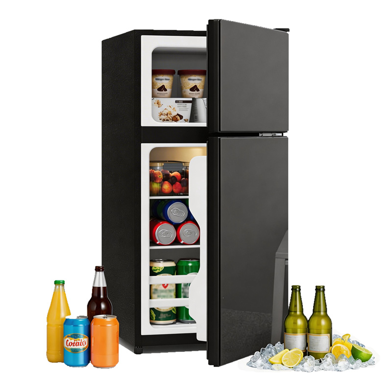 Mini-réfrigérateur noir 60 L avec congélateur 22 L, porte vitrée et éclairage LED