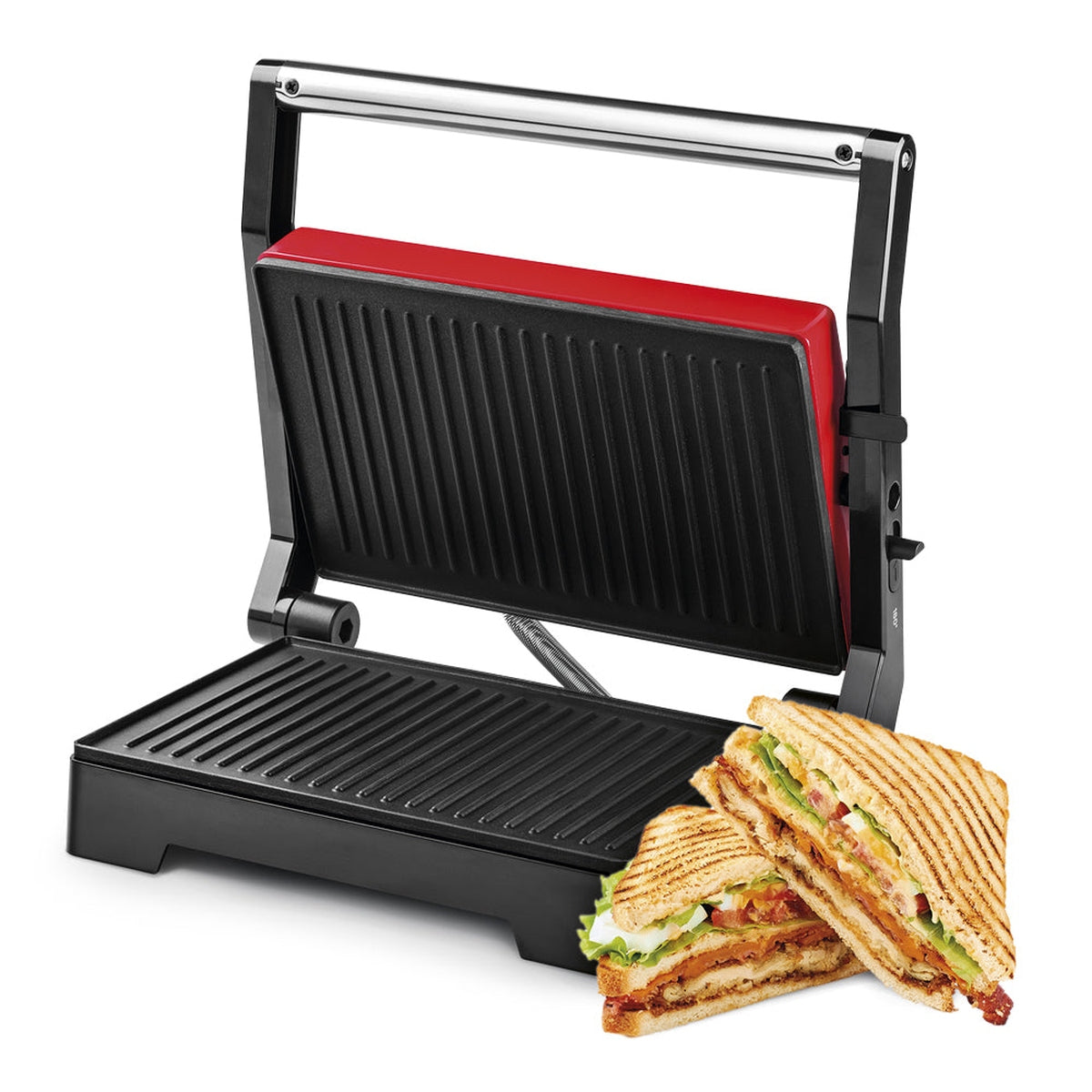 Ufesa - Grill eléctrico de contacto PR1000 de 1000 W con apertura de placas a 180°, placas antiadherentes y diseño compacto para cocinar pescado, verduras y carne saludablemente en casa