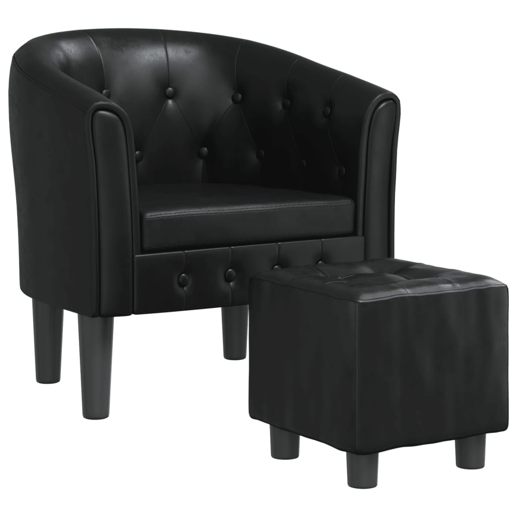 vidaXL Sillón con taburete cuero sintético Negro, Gris, Marrón Sillon Dormitorio Sillon Comodos Silla Relax Sillón Sofá