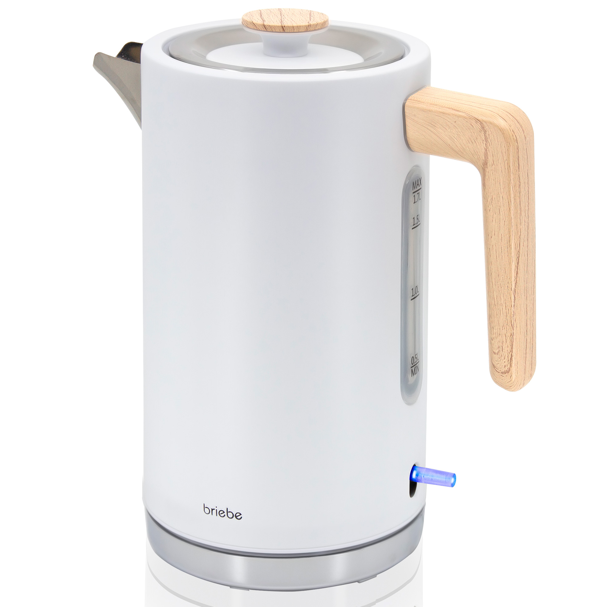 Briebe KT1165WHT Nordic Hervidor Agua Eléctrico 1,7L Inalámbrico Ebullición Rápida, Libre de BPA, Base de 360°, 2200W, Blanco