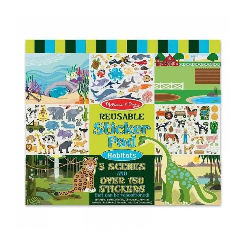 Toy Partner Bloc Pegatinas Reutilizables de Animales Melissa & Doug - Set de Pegatinas con 5 Escenarios Plastificados y Más de 150 Pegatinas