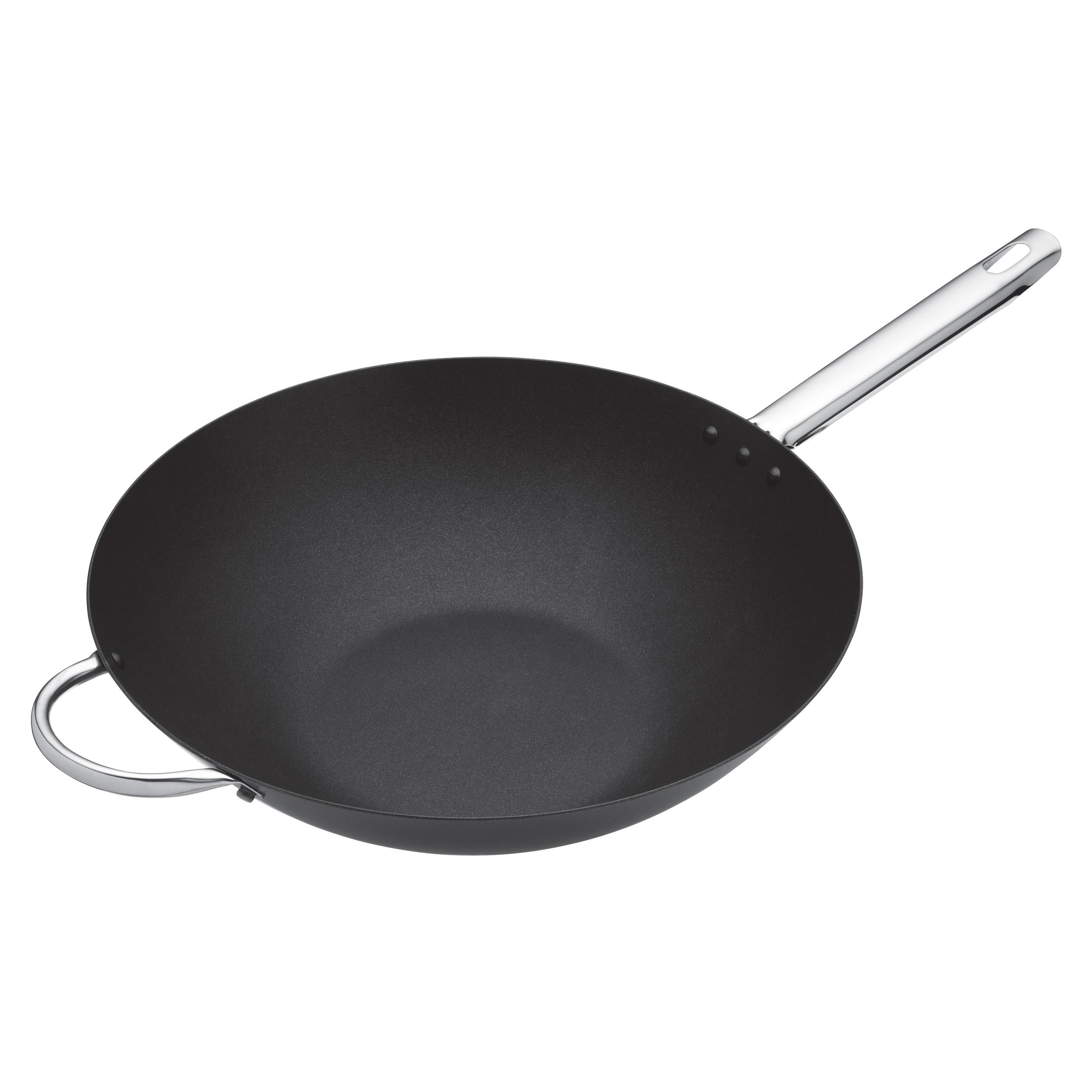 Masterclass wok carbon, non-stick, carbon steel, 8 liter wok frying pan, 35.5cm (14''), black