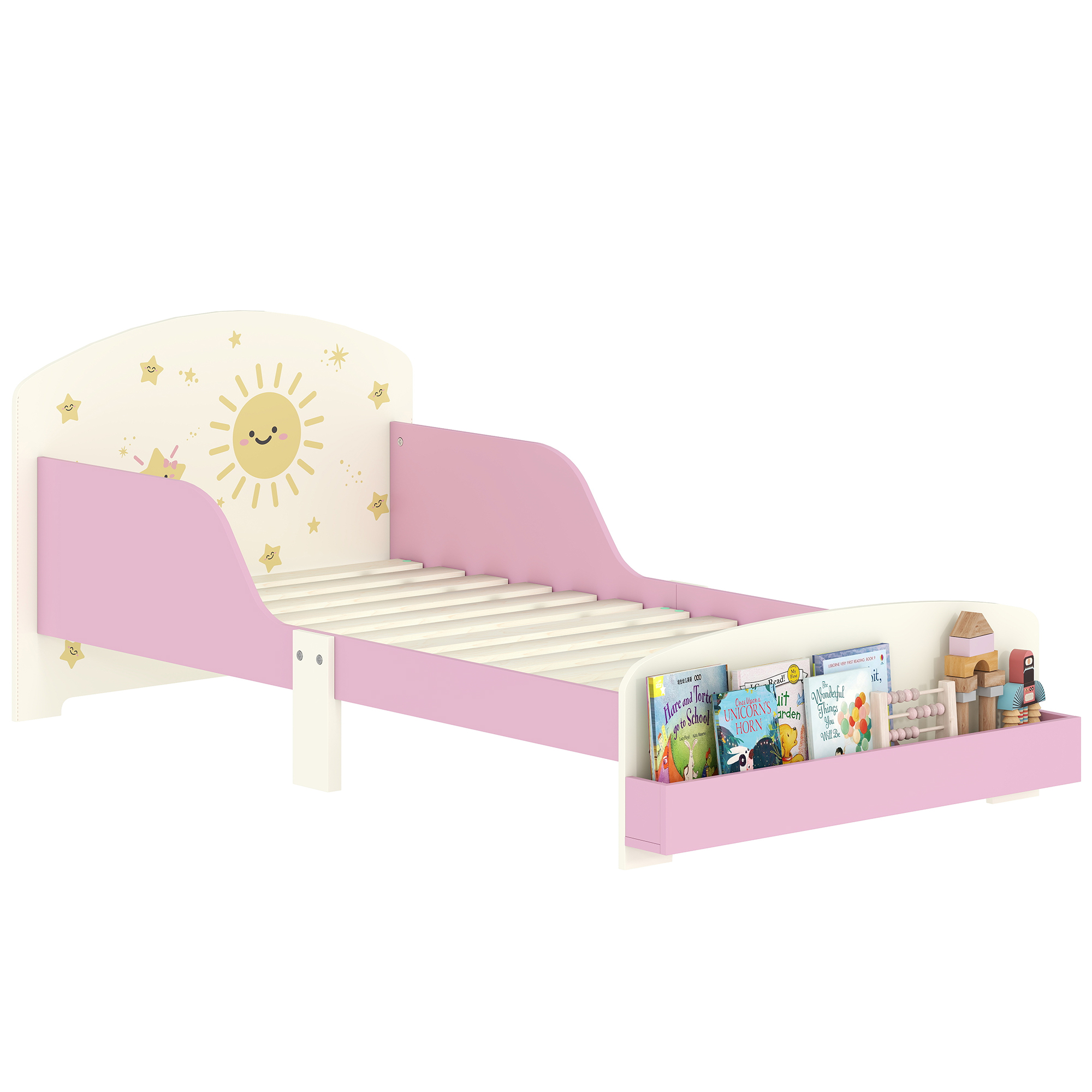 AIYAPLAY Cama infantil 70x140 cm de Madera con Almacenaje Cama para Niños de +3 Años con Protección Anticaída Cabecero en Dibujos de Estrellas Carga 40 kg para Dormitorio