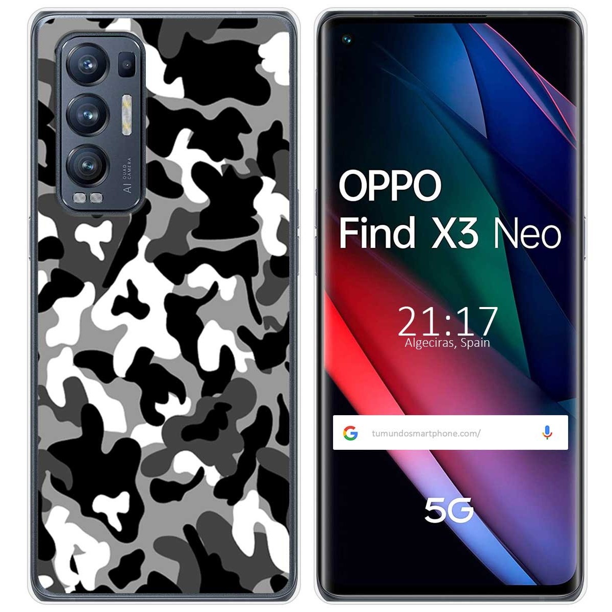 Tumundosmartphone Funda Gel Tpu para Oppo Find X3 Neo 5G diseño Snow Camuflaje Dibujos