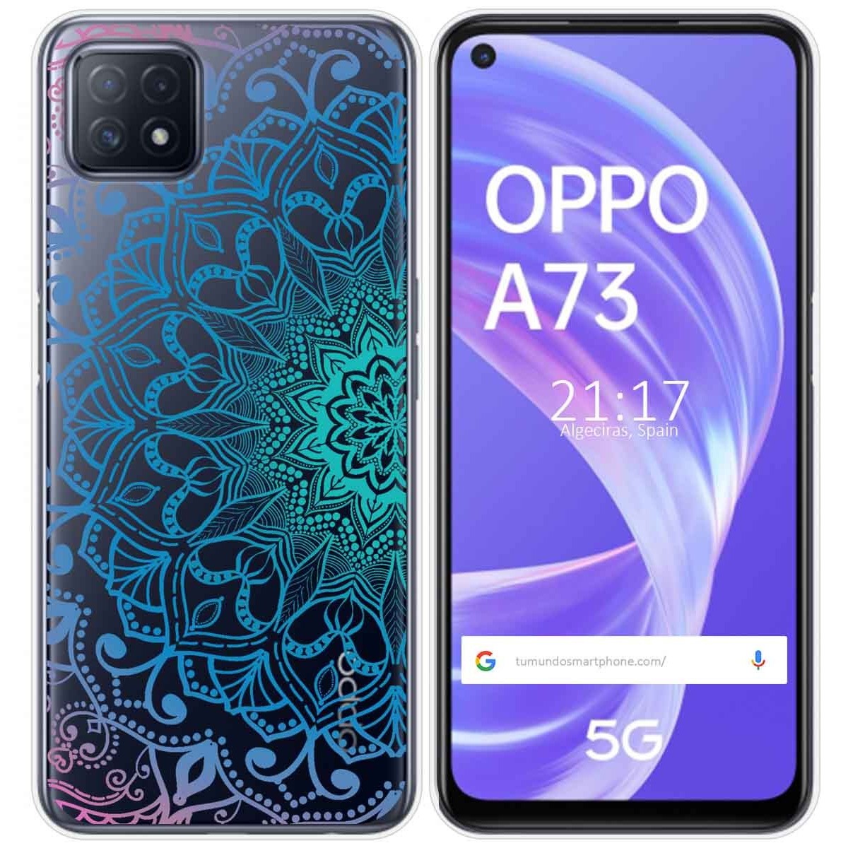 Tumundosmartphone Funda Gel Transparente para Oppo A73 5G diseño Mandala Dibujos