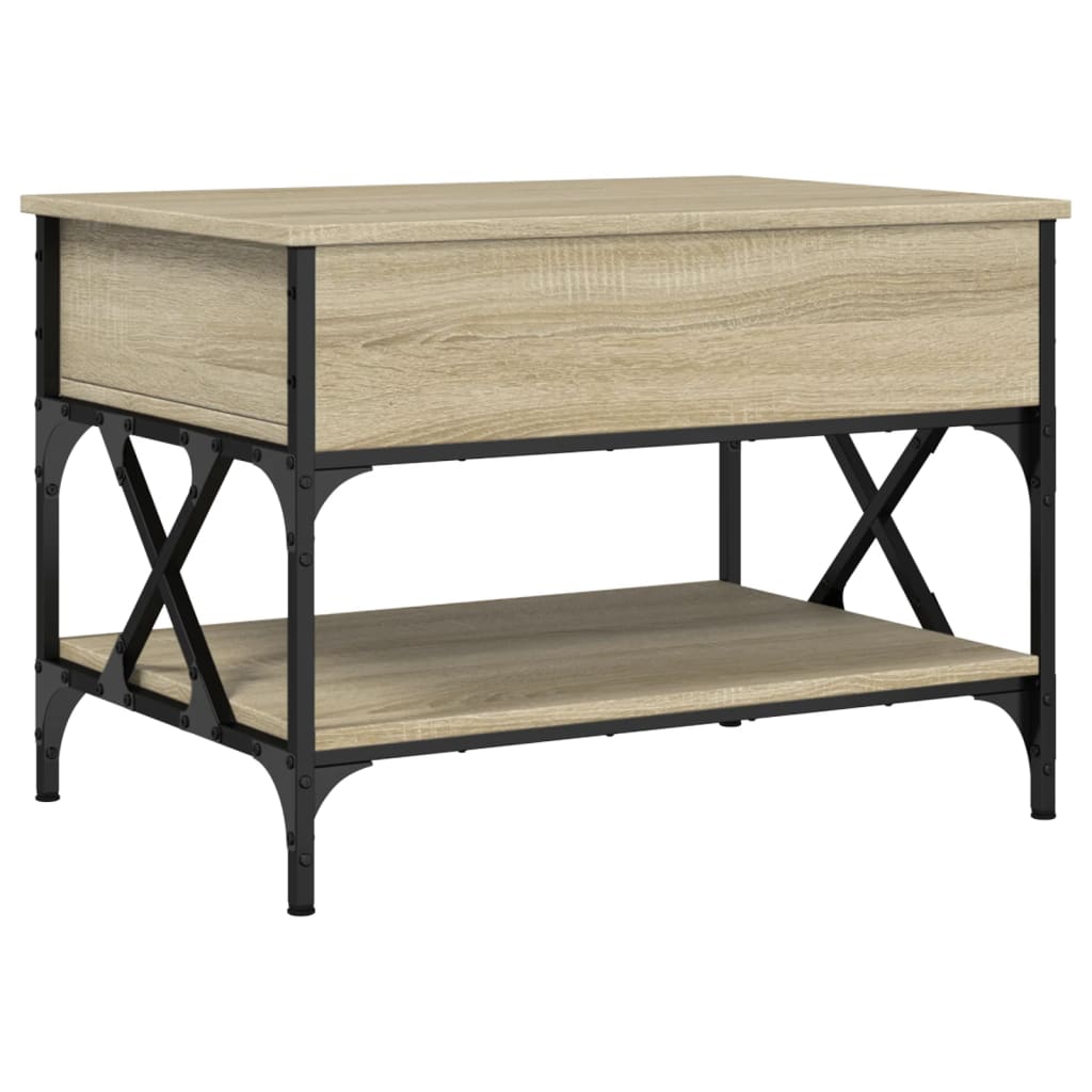 Vidaxl Mesa de Centro Madera Ingeniería Metal 70x50x50 Cm Negro - Roble Sonoma - Roble Ahumado - Mesita de Salón o Comedor