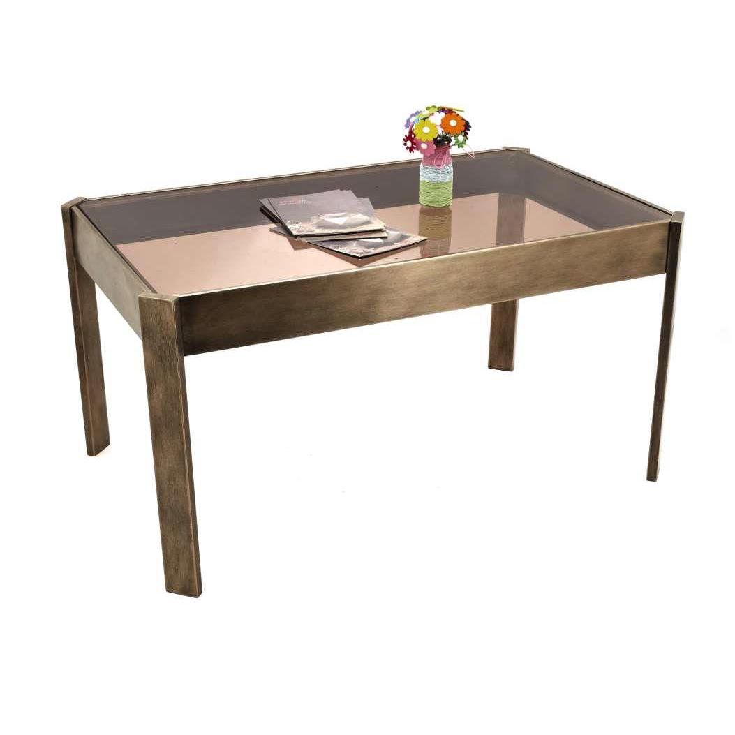 Mesa Centro Metal Cristal 102X62X53 Dorado - Fijalo - El mejor complemento para tu hogar.