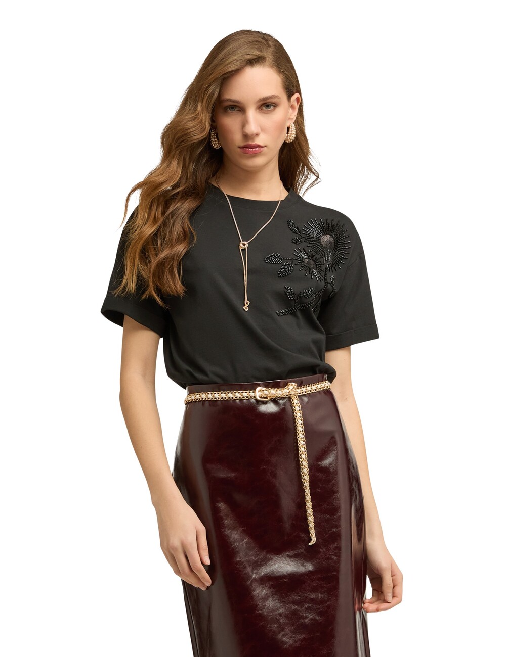 Motivi - Camiseta de jersey con aplicaciones florales