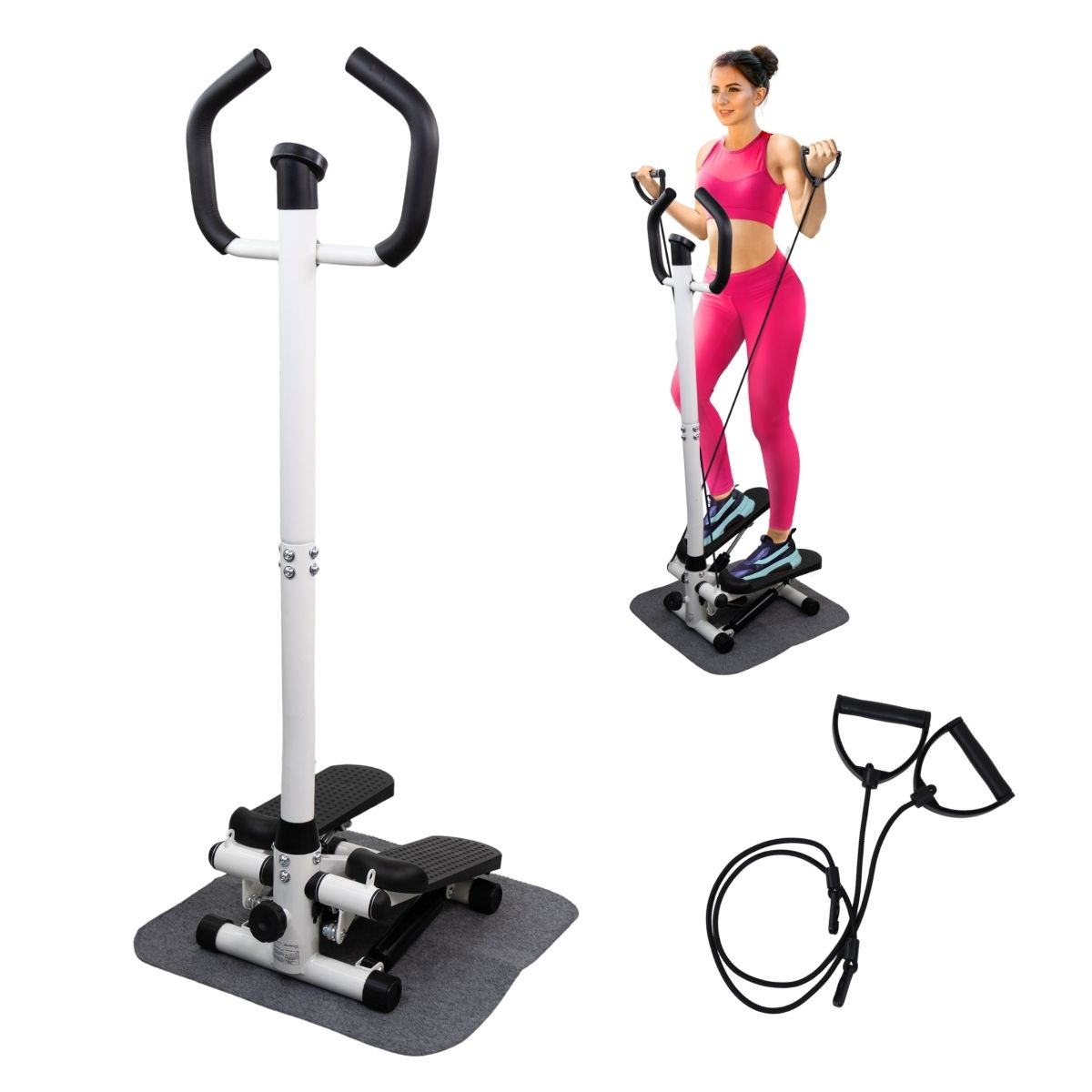 Stepper con brazos Mobiclinic Intensidad ajustable Regulable en altura Pantalla LCD Compacta Step-Pro