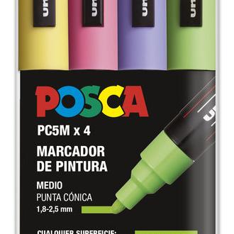 POSCA ROTULADOR UNI POSCA PC-5M 4 COLORES BRILLANTES POSCA 14x2x7 Cms.