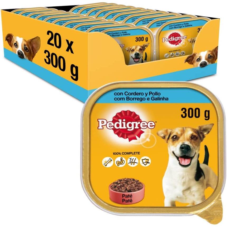 Pedigree - Pedigree Comida Húmeda para Perros, Sabor Cordero y Pollo en Paté (Pack de 20 Tarrinas x 300g)