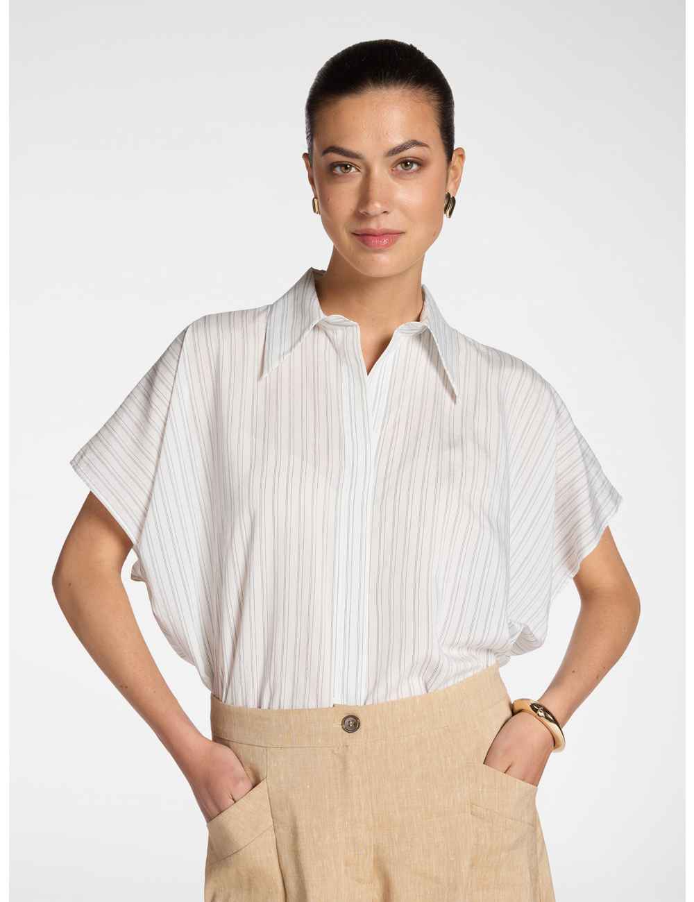 Elena Mirò - Camisa de rayas diplomáticas con mangas cortas