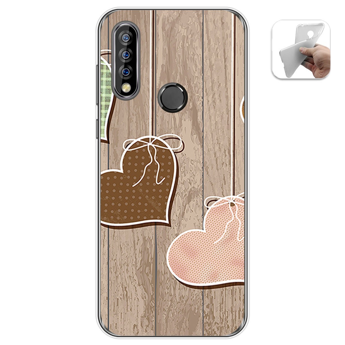 Tumundosmartphone Funda Gel Tpu para Oukitel C17 Pro diseño Corazones Madera Dibujos