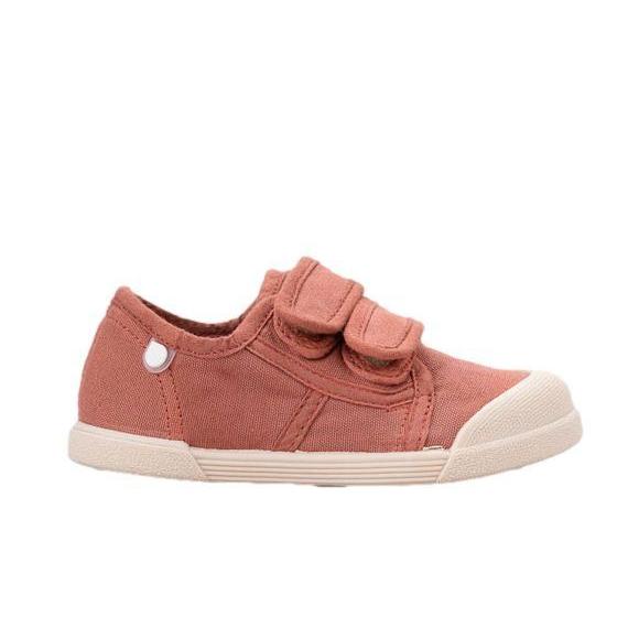 Zapatillas niña Igor color terracota calzado respetuoso barefoot muy comodas y flexibles lonetas Igor con puntera reforzada y cierre de doble tira adherente made in Spain