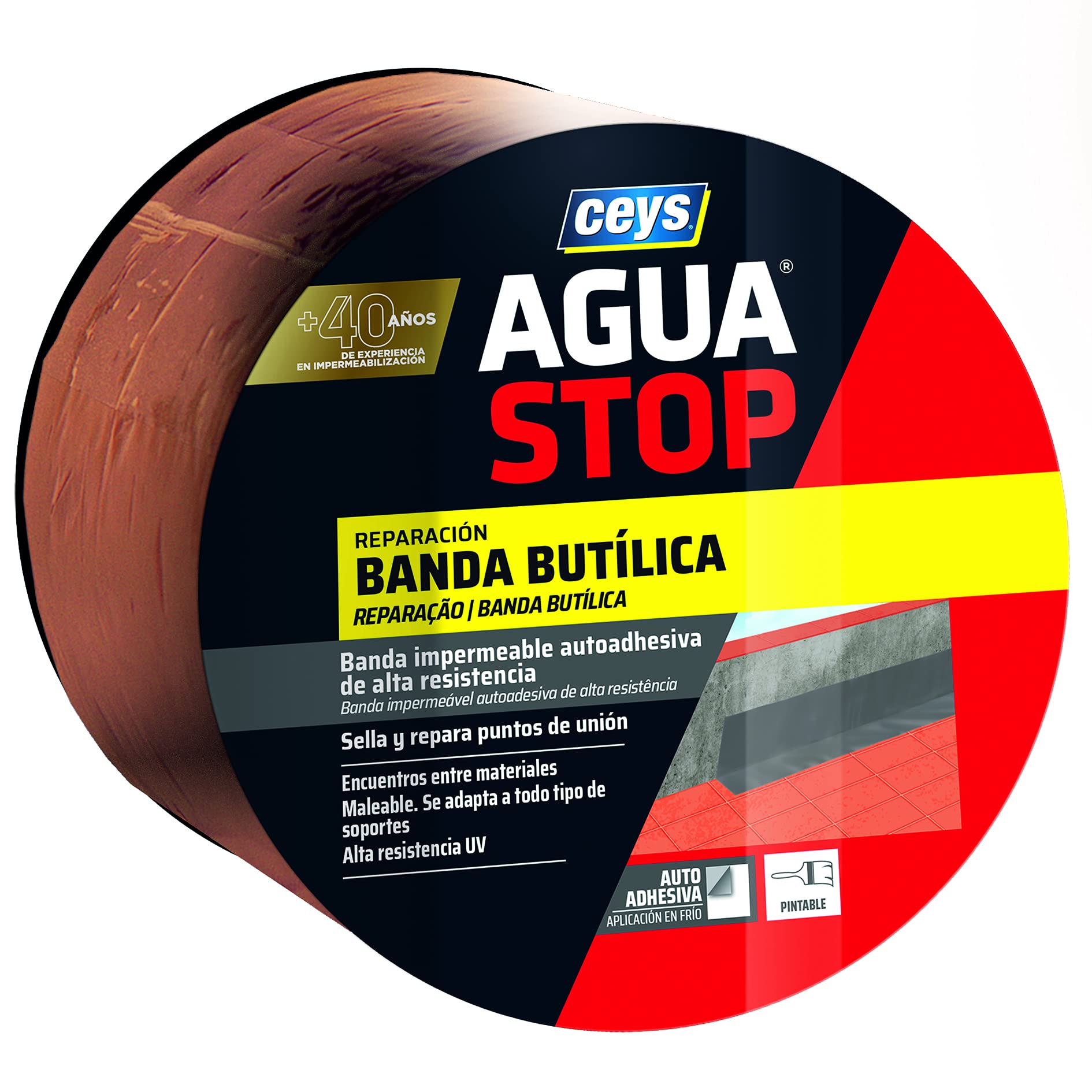 aguastop banda impermeable. butilo teja 10cm x 10m 901006 ceys