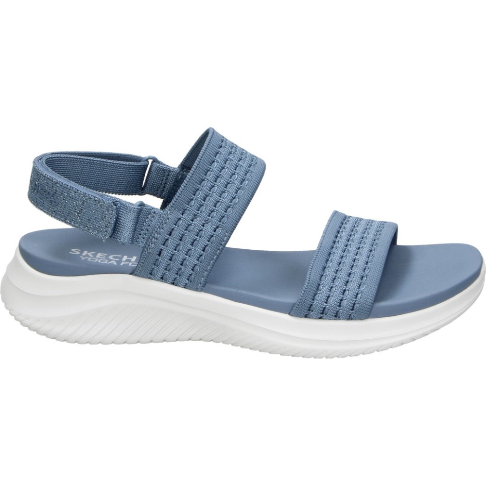 SKECHERS | Sandalias con Cuña Skechers Ultra Flex 3.0 All About U para Mujer – Sandalia Azul con Velcro – Cuña Media y Cómoda – Plantilla Yoga Foam – Ligera y Transpirable – Vegan – Apto para Lavadora – Modelo 164090-SLT
