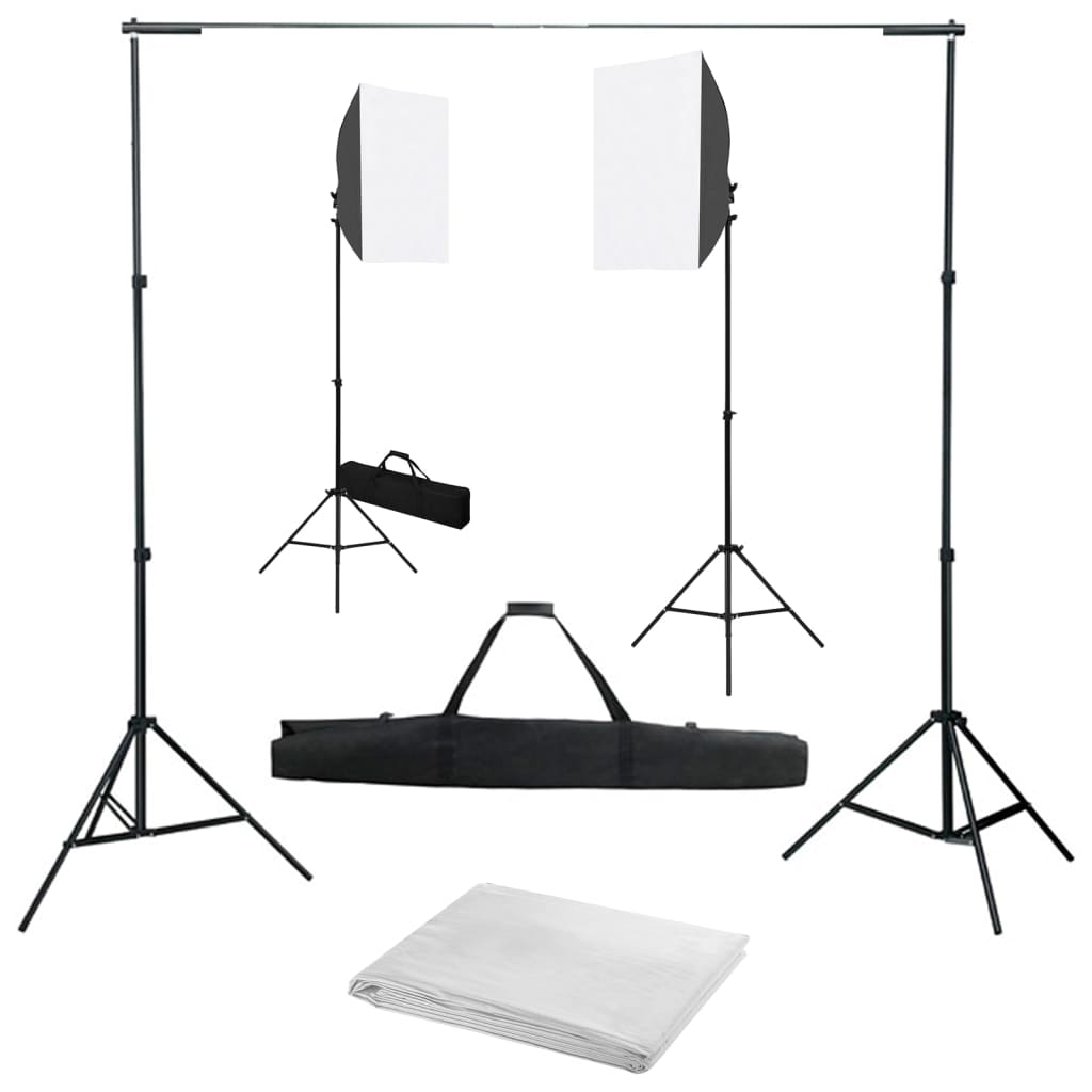 vidaXL Kit Estudio Fotográfico con Focos Softbox y Telones de Fondo Soporte Color Negro,  Blanco,  Verde y mas
