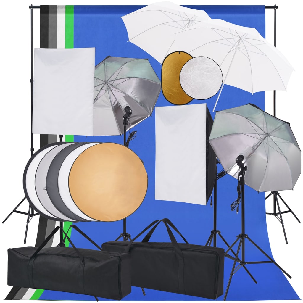 vidaXL Kit estudio fotográfico 30 piezas softbox, sombrillas, fondo y reflector