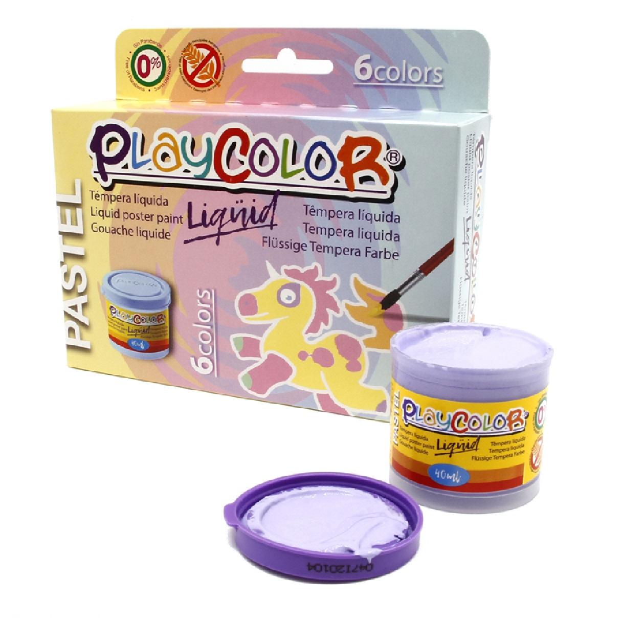 PLAYCOLOR. Tempera liquida 6 botes de 40 ml. Colores pastel