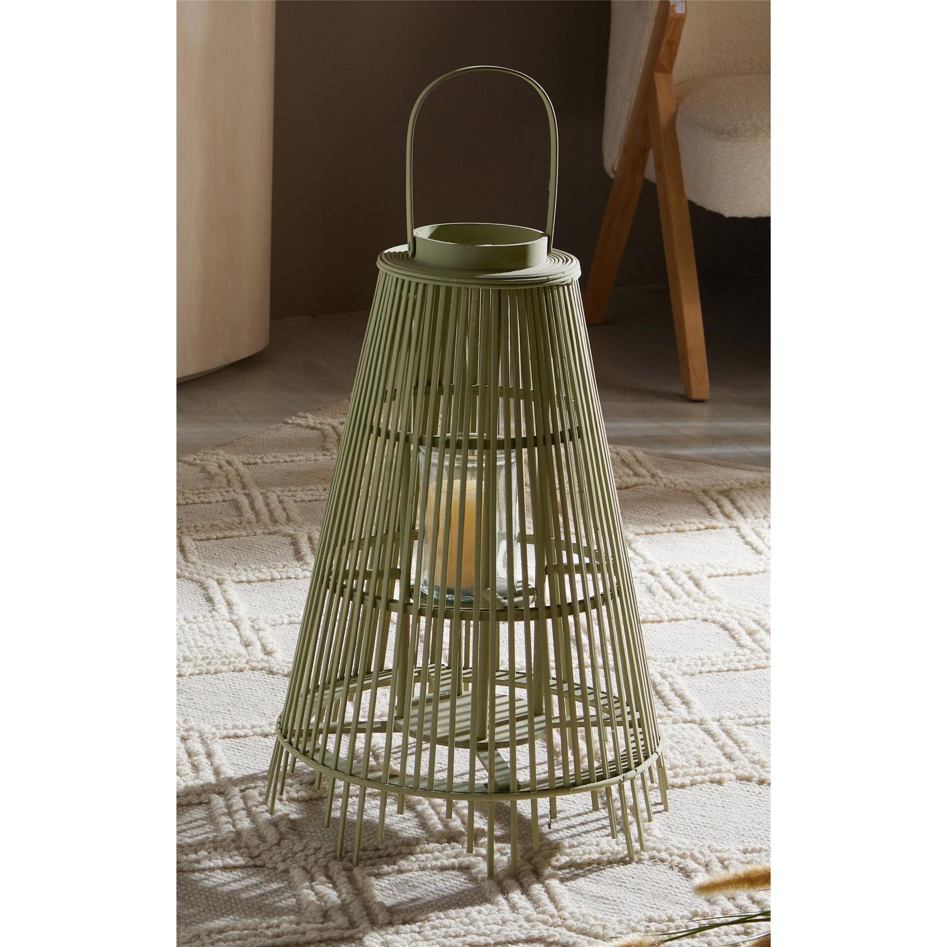 Farol conic listones verde 59 cms. 41dx59 cms. El mejor complemento para tu hogar.