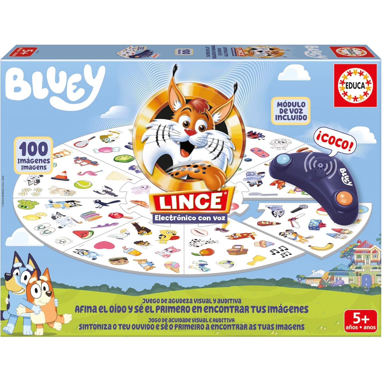 Educa - Bluey Lince Electrónico | Afina el oído, Busca y sé el Primero en Encontrar Tus imágenes | Regalo niños 4 5 6 años, Juego de Mesa Familiar (20359)