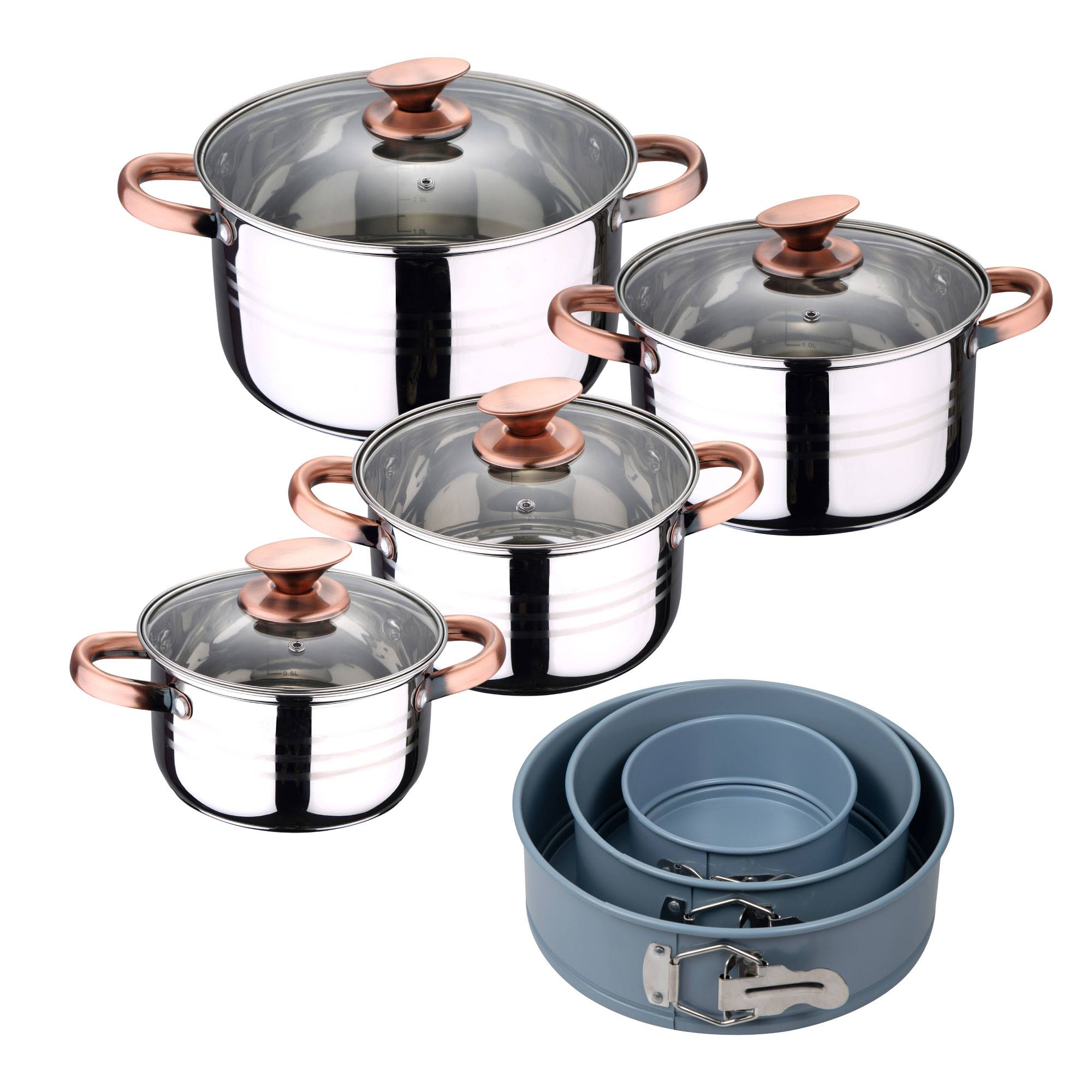 Bateria 8pc acero inoxidable apta para inducción Colección San Ignacio Premium +  Delantal de Cocina Gris oscuro 100% Algodón 75x80cm