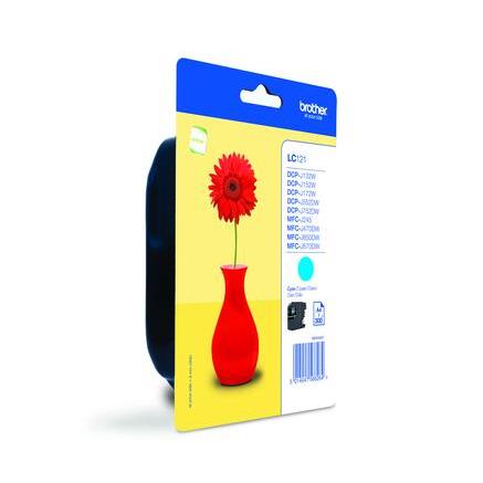 Brother - Cartucho de tinta LC121CBP color cian para impresoras Brother, hasta 300 páginas según ISO/IEC 24711, modo ahorro de tinta y fácil instalación