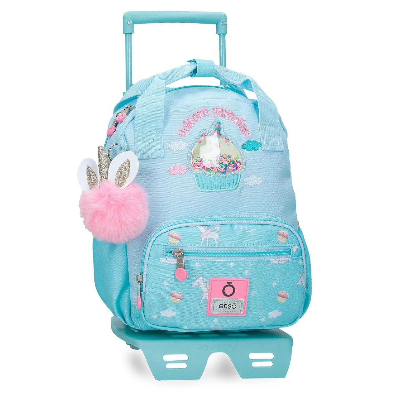 Mochila escolar con carro Enso Unicorn Paradise 23x28x10cm Turquesa