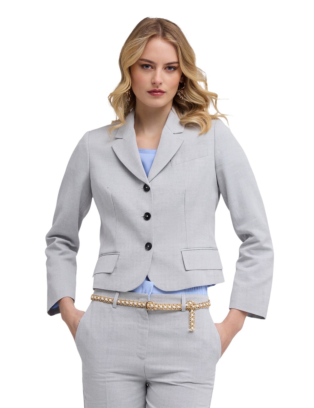 Motivi - Blazer slim en tejido mixto de ramio