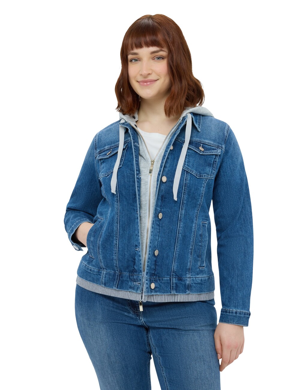 Fiorella Rubino - Chaqueta de denim con capucha de sudadera desmontable
