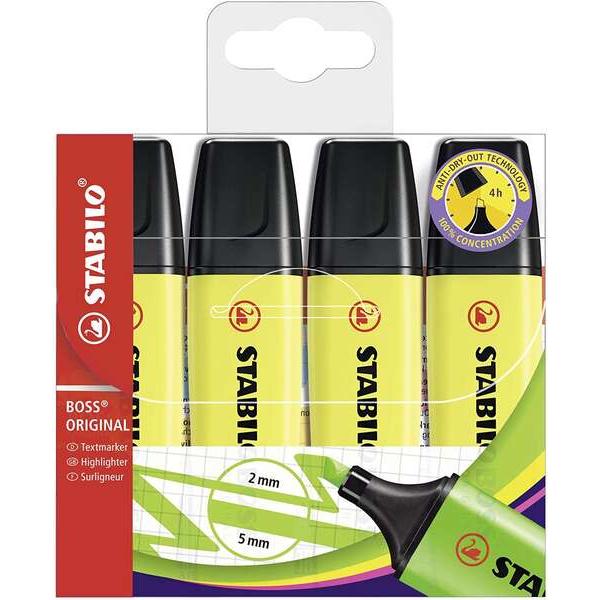 Stabilo Boss 70 Pack de 4 Marcadores Fluorescentes Recargables - Amarillo Fluorescente