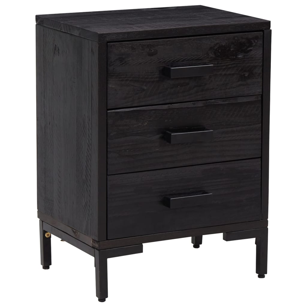 Vidaxl Mesita de Noche de Madera Maciza de Pino Reciclada en Color Marrón y Negro, 40x30x55 Cm