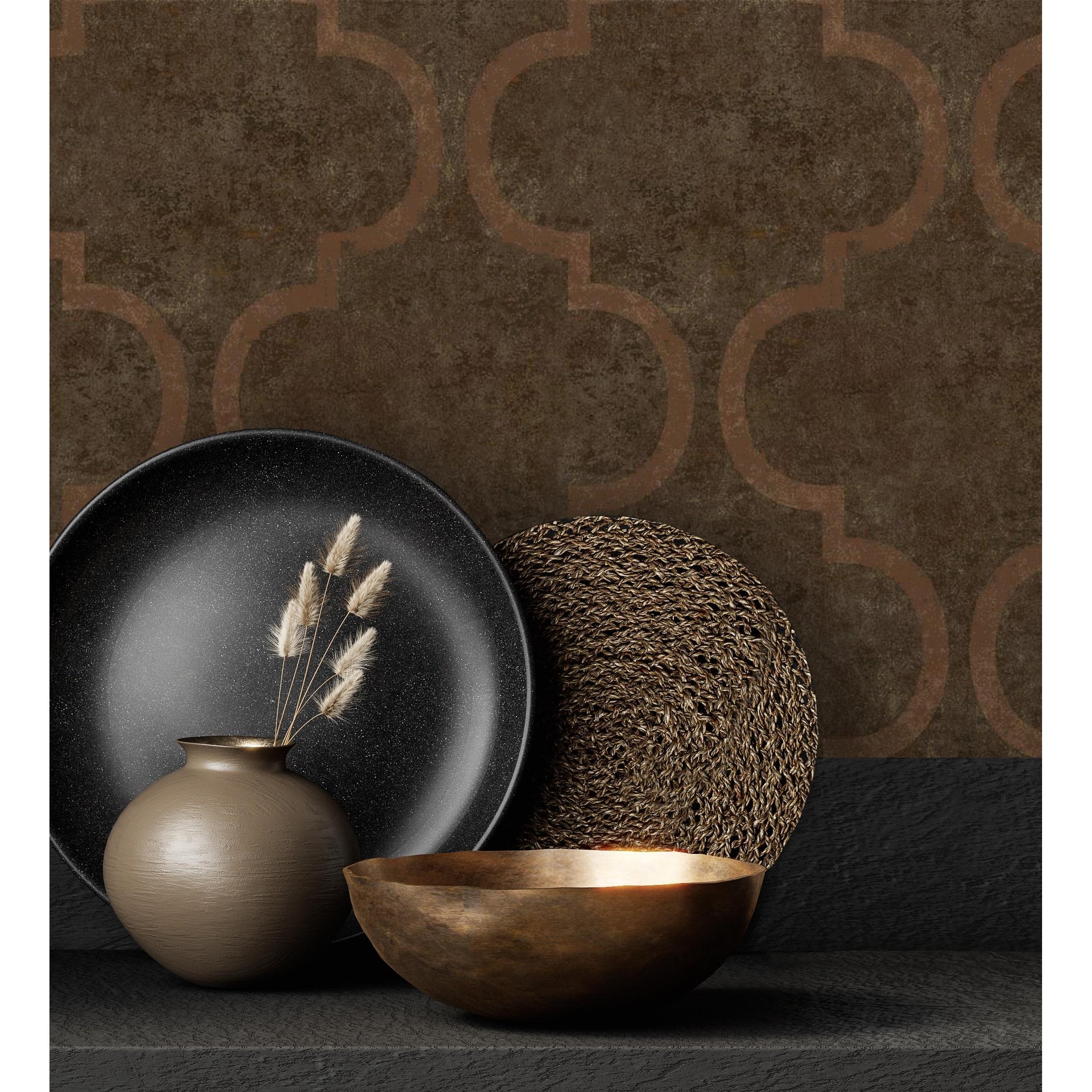 Papel pintado vinílico lavable geométrico en relieve estilo finlandés marrrón chocolate - Helsinki Ornaments 676318 de GAULAN - Rollo de 10 m x 1,06 m