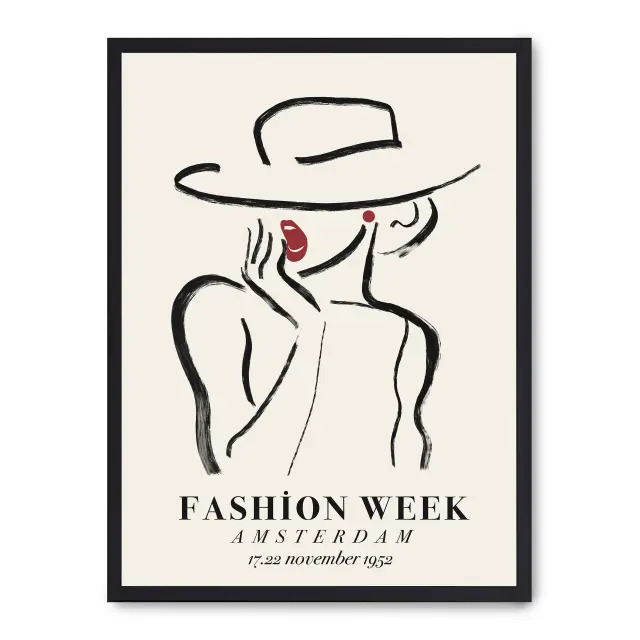 Cuadro fashion week 30x40cm, Póster impreso en papel de primera calidad de 180gr, montado sobre marco de madera MDF acabado en negro., Moda