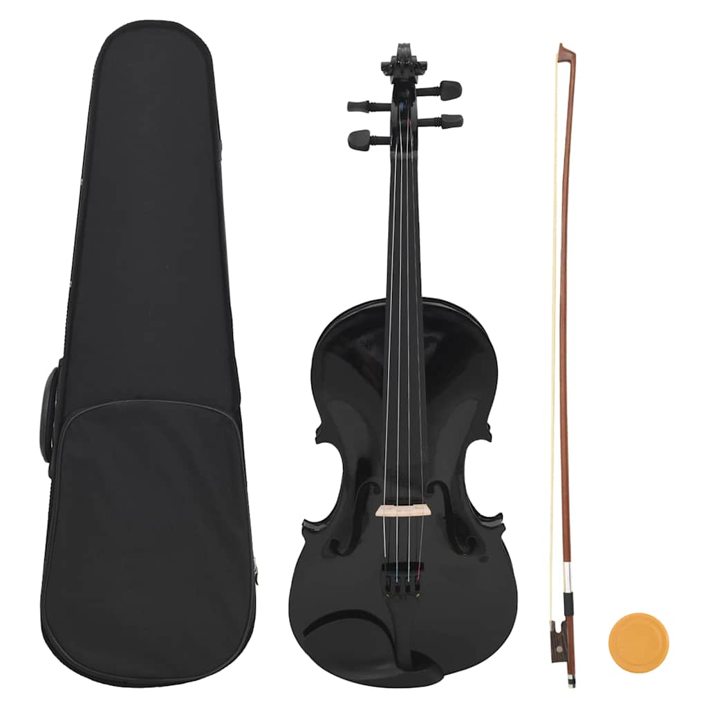vidaXL Juego completo de violín con arco y barbada madera oscura 4/4 en color Marrón/Negro