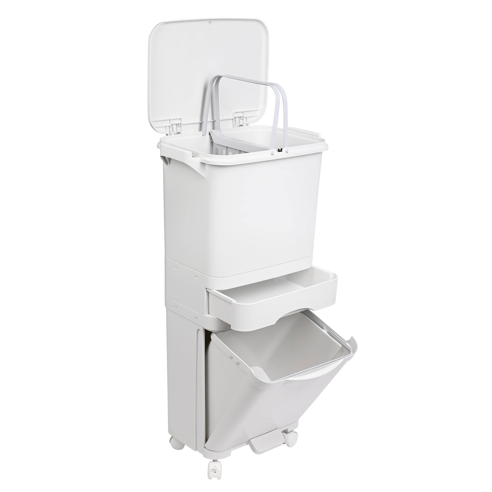 Papelera de reciclaje de clasificación selectiva con pedal, ruedas y asa de doble compartimentos de 38L (24L + 14L) o 42L (24L + 4L + 14L)