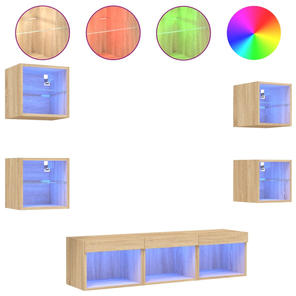 Vidaxl Muebles TV Pared con LED 7 Piezas Madera Ingeniería