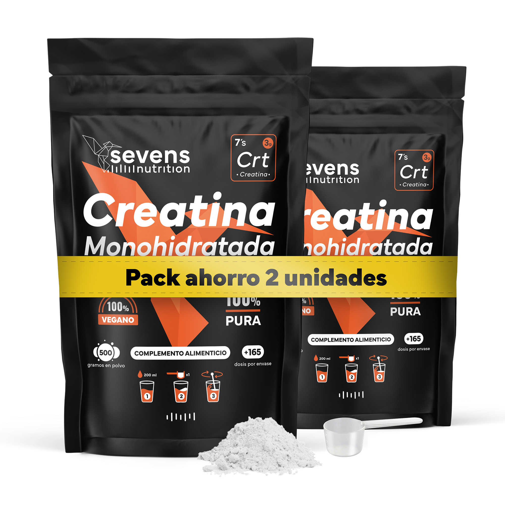 Pack 2x Creatina Monohidrato Micronizada – 1000 g – Polvo Sin Sabor y Sin Aditivos – Sevens Nutrition