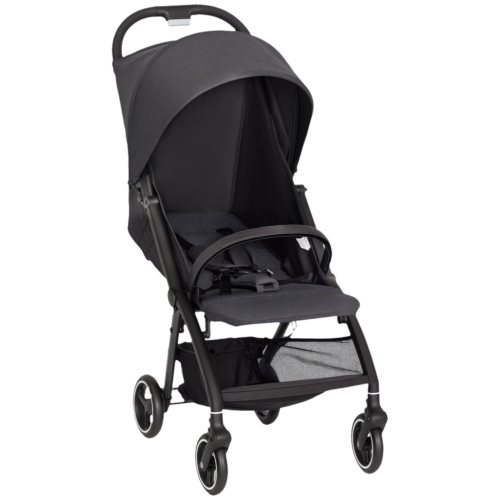 AIYAPLAY Silla de Paseo Ligera, Carrito para Bebé Plegable, Respaldo Reclinable, Reposapiés Ajustable, Capota, Cesta, Arnés de 5 Puntos, Carga Máxima 15 kg, Gris Oscuro