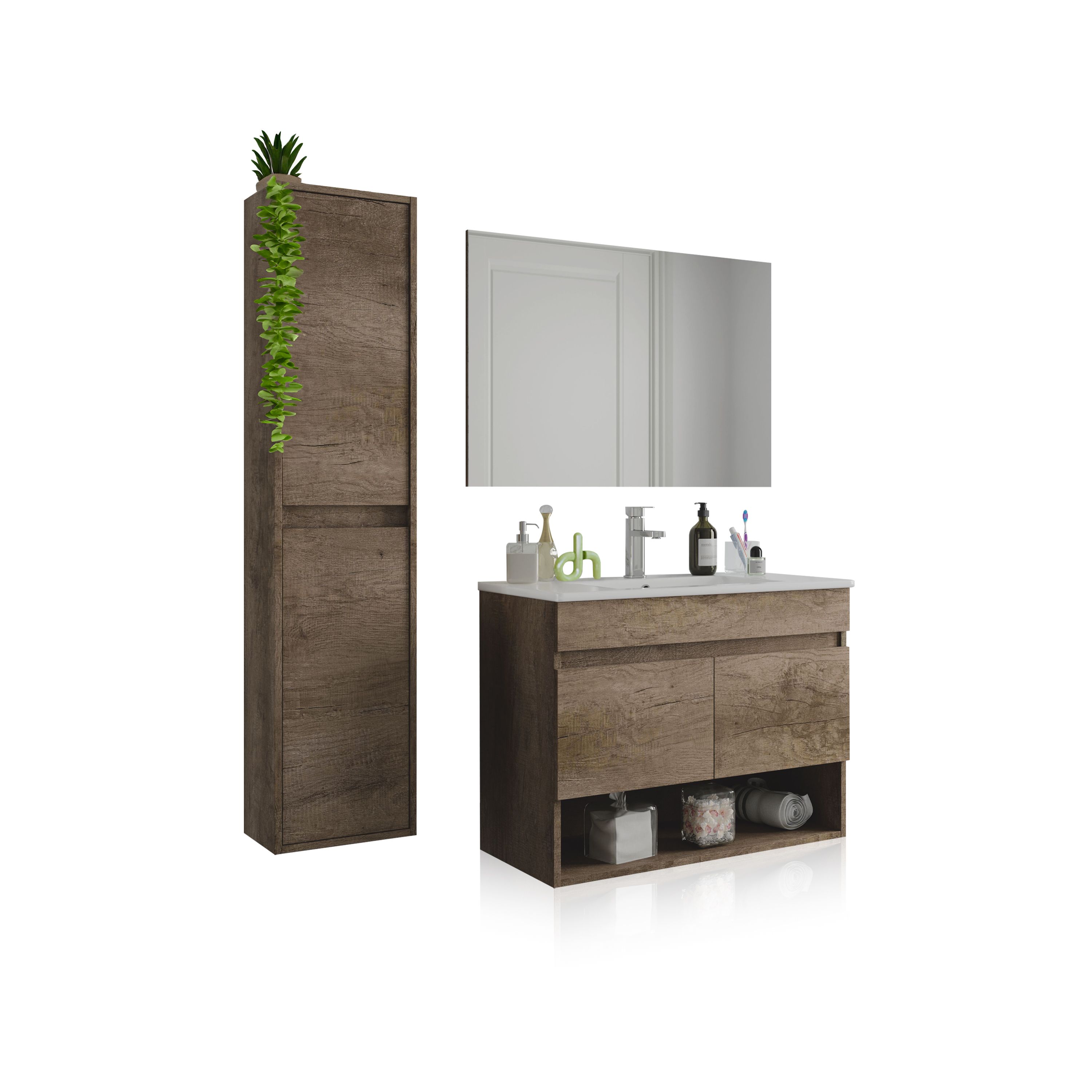 duehome - Pack de baño con lavabo cerámico y columna Thai Plus