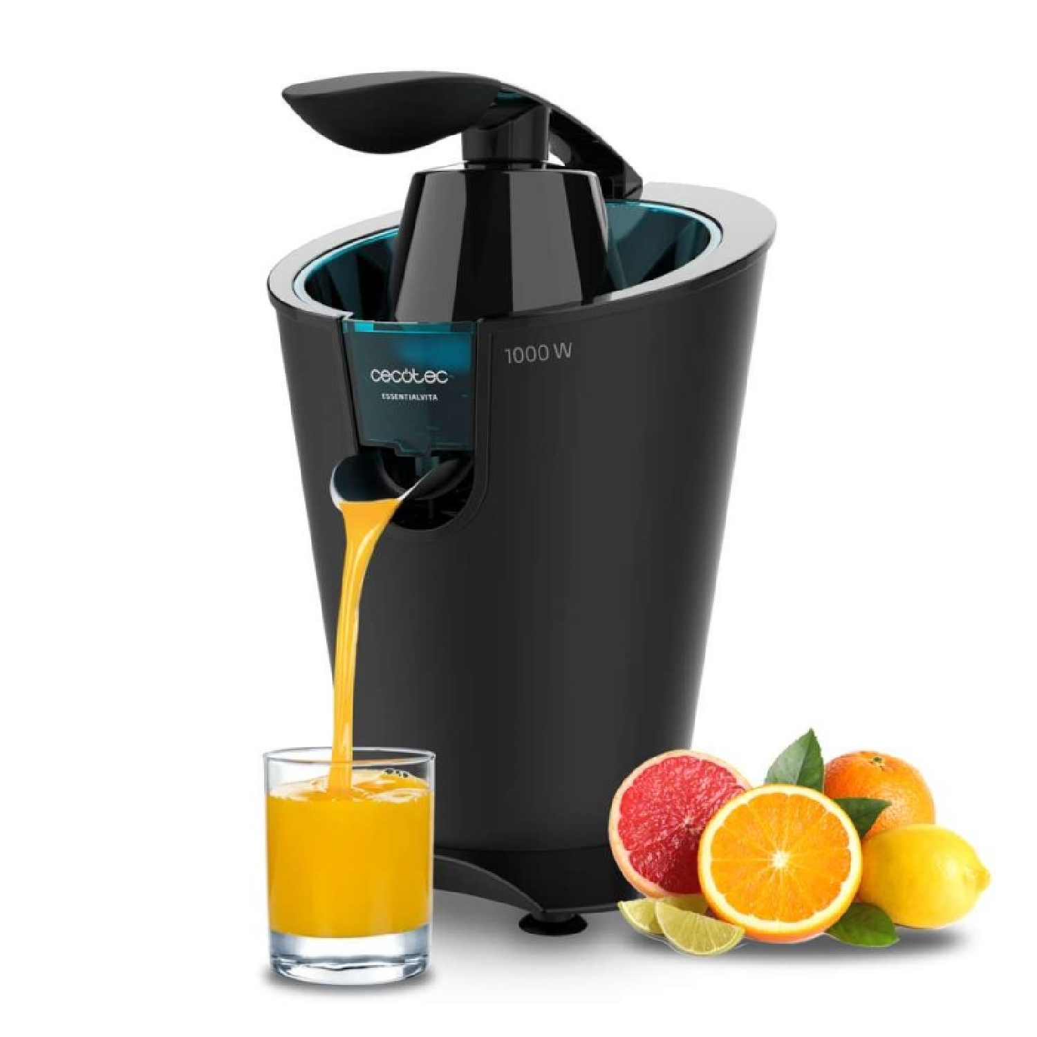 Cecotec Exprimidor Eléctrico de Brazo EssentialVita PowerFresh 1000 Black, Potencia 1000 W, Filtro Acero Inoxidable, 6 hojas titanio negro