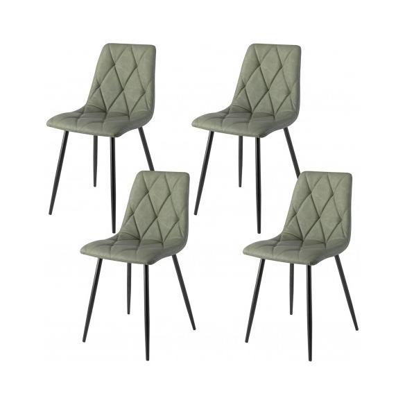 Momma Home Set de 4 Sillas de Comedor Verde en Ecopiel y Estructura Metálica Negra - Modelo VA Raíz