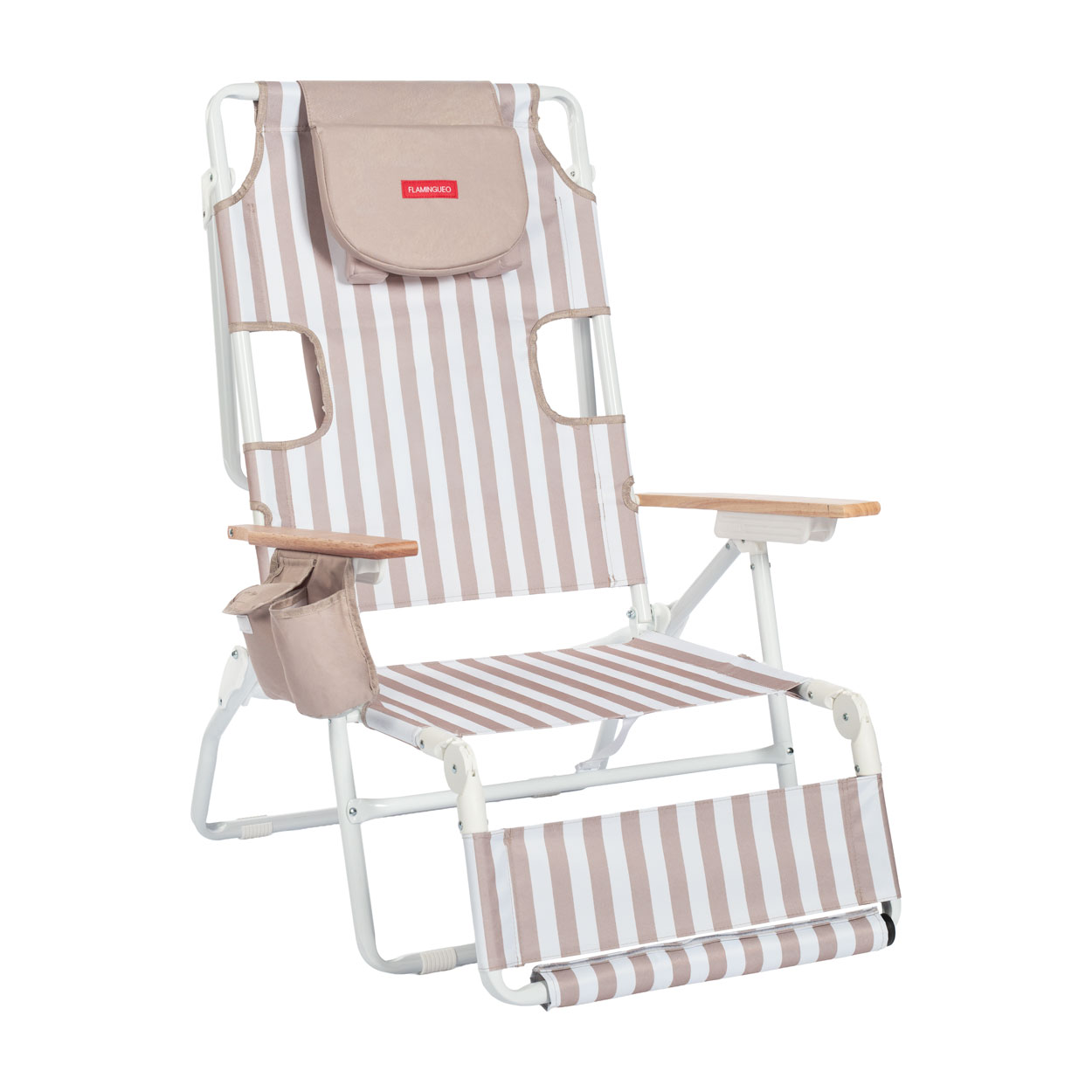 Flamingueo Silla Playa Plegable Reclinable 5 Posiciones Agujero Cabeza y Brazos Reposapiés 3 Posicones Asas Mochila Bolsillo Insulado y Posavasos Aluminio y Poliéster 67,3 x 72,2 x 101,3 cm
