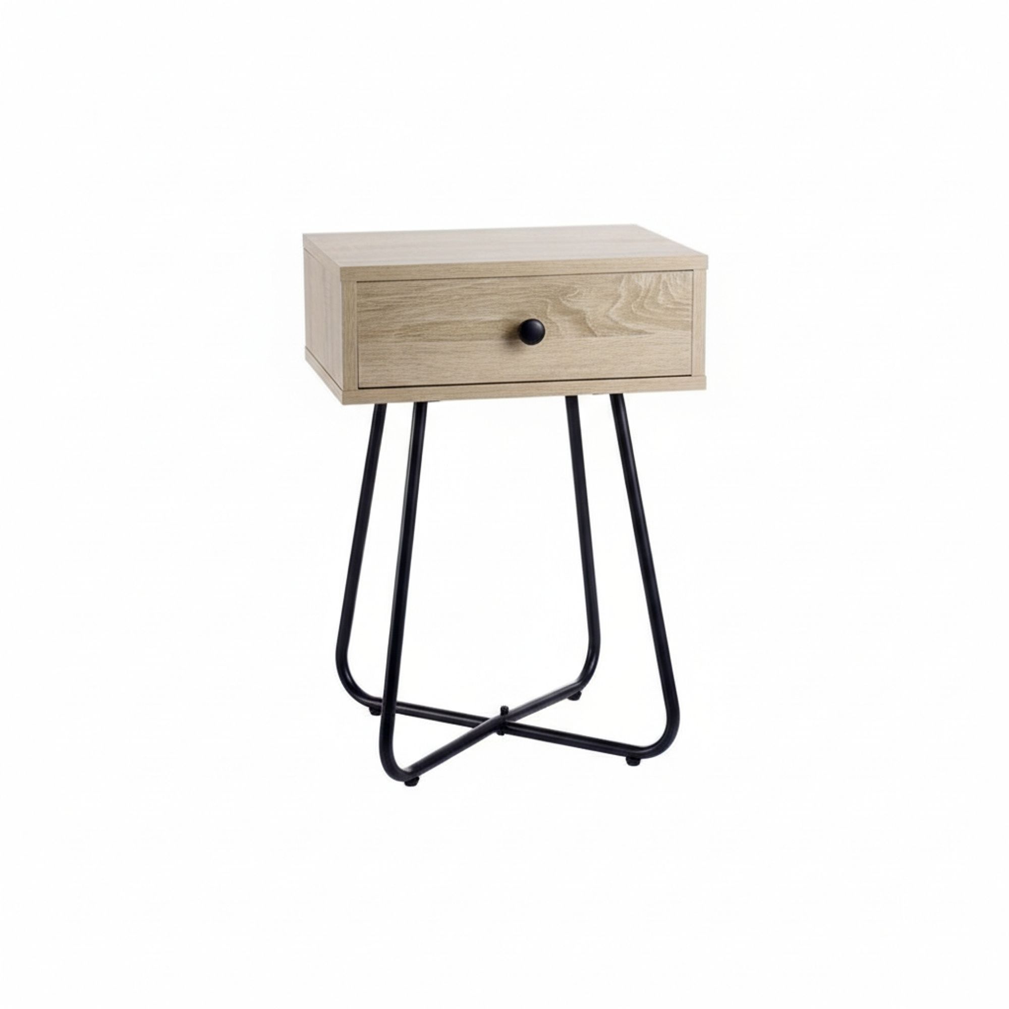 MOBLEKIT | Mesitas de Noche de Madera y Metal, Diseño Nórdico o Industrial con Opciones de Cajón, Puerta o Estantes, Muebles Compactos para Dormitorio