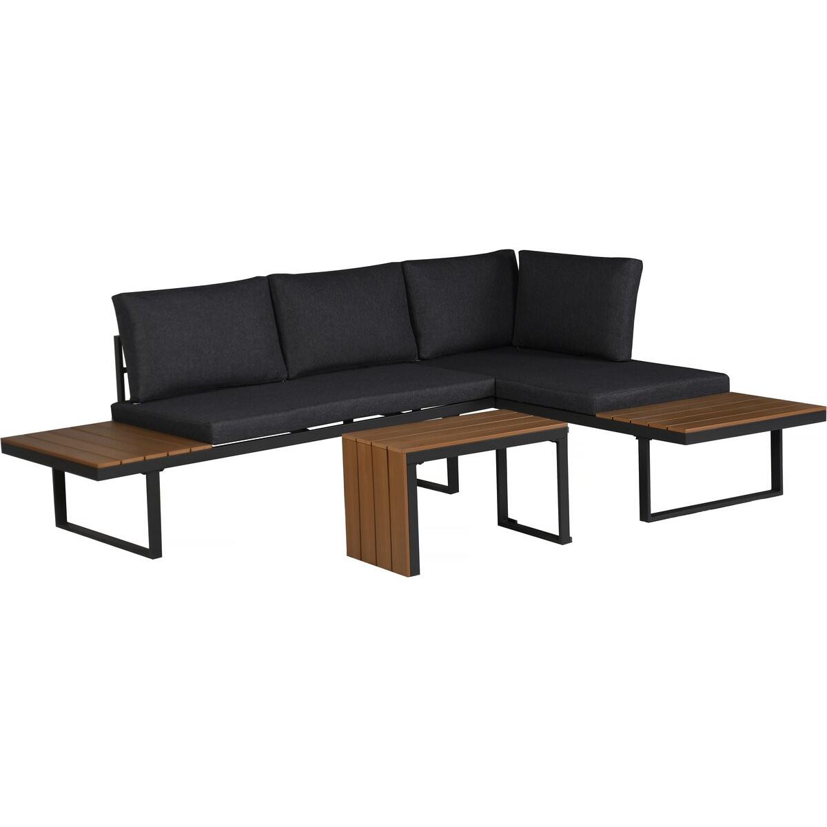 Habitat y Jardin - Conjunto de muebles de jardín sofá rinconera modular "Sylva" acabado imitación madera - 4 plazas - Gris