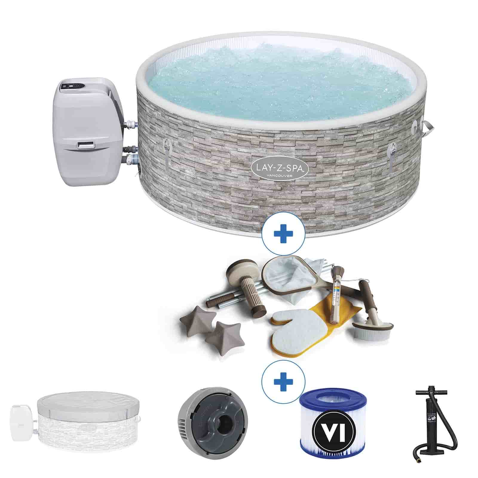 Bestway Spa Hinchable Bestway Lay-Z-Spa Vancouver Ø155x60 cm para 3-5 Personas con Airjet , Cobertor y Kit de Limpieza