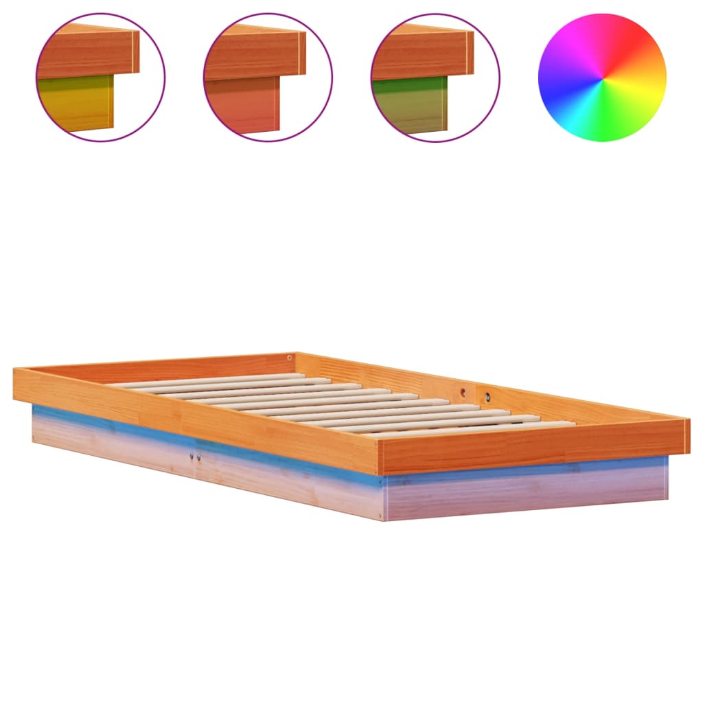 vidaXL Estructura de cama LED madera maciza pino marrón cera 100x200cm