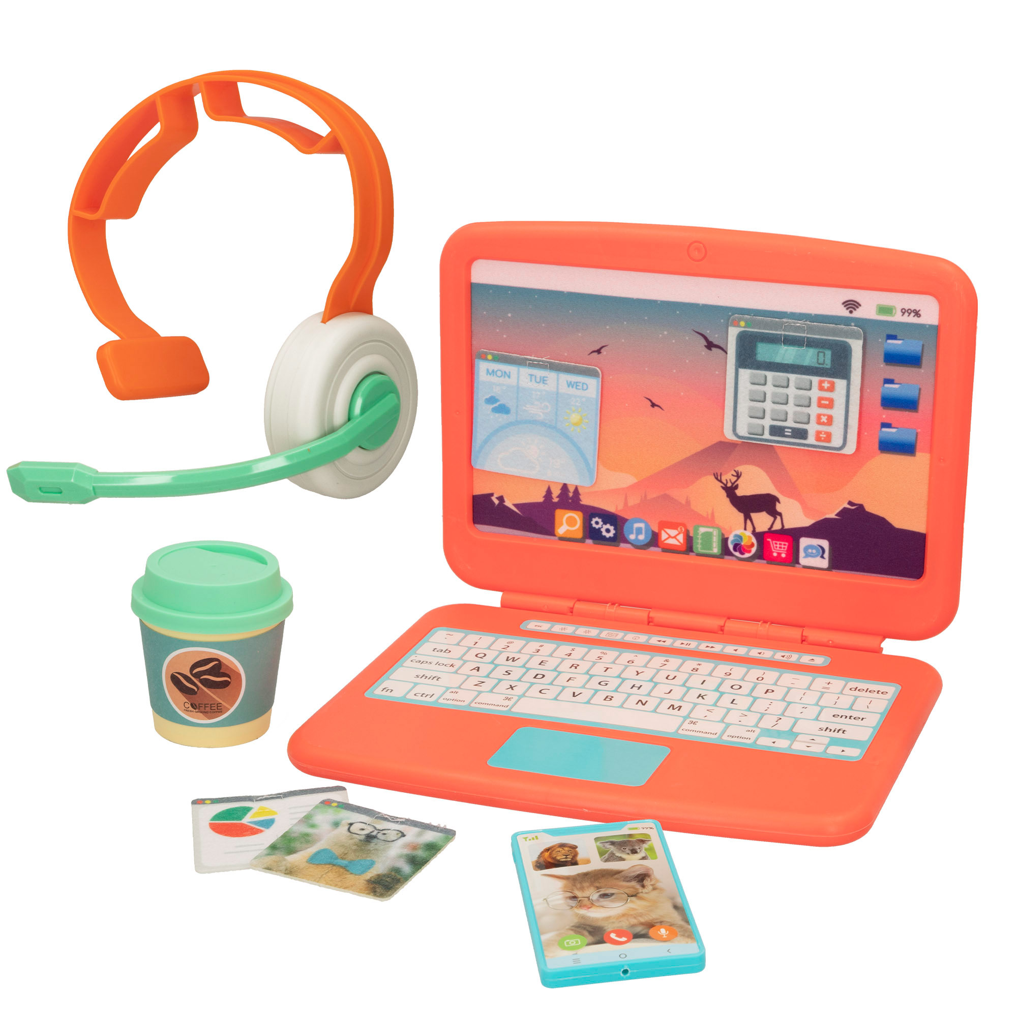 Good Idea! - Ordenador portátil de juguete, infantil, con accesorios, auriculares con micrófono, juego didáctico, juguete educativo, aprendizaje, mi primer ordenador, computadora 8 piezas, mayores de 3 años