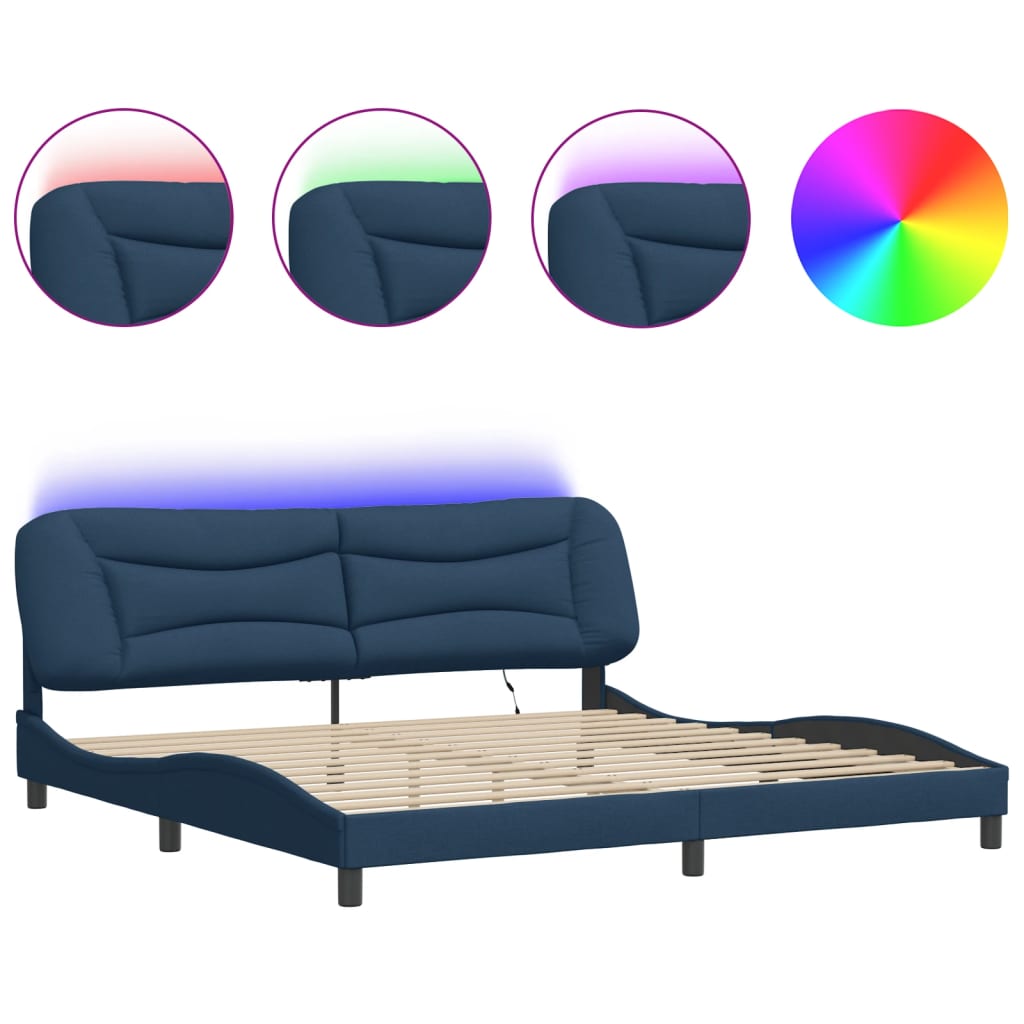 vidaXL Estructura de cama con LED sin colchón tela azul 200x200 cm